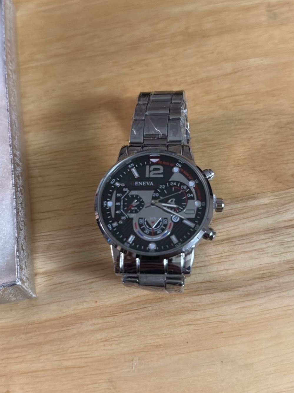 Geneva Silver Stainless Steel Watch with Black Dial